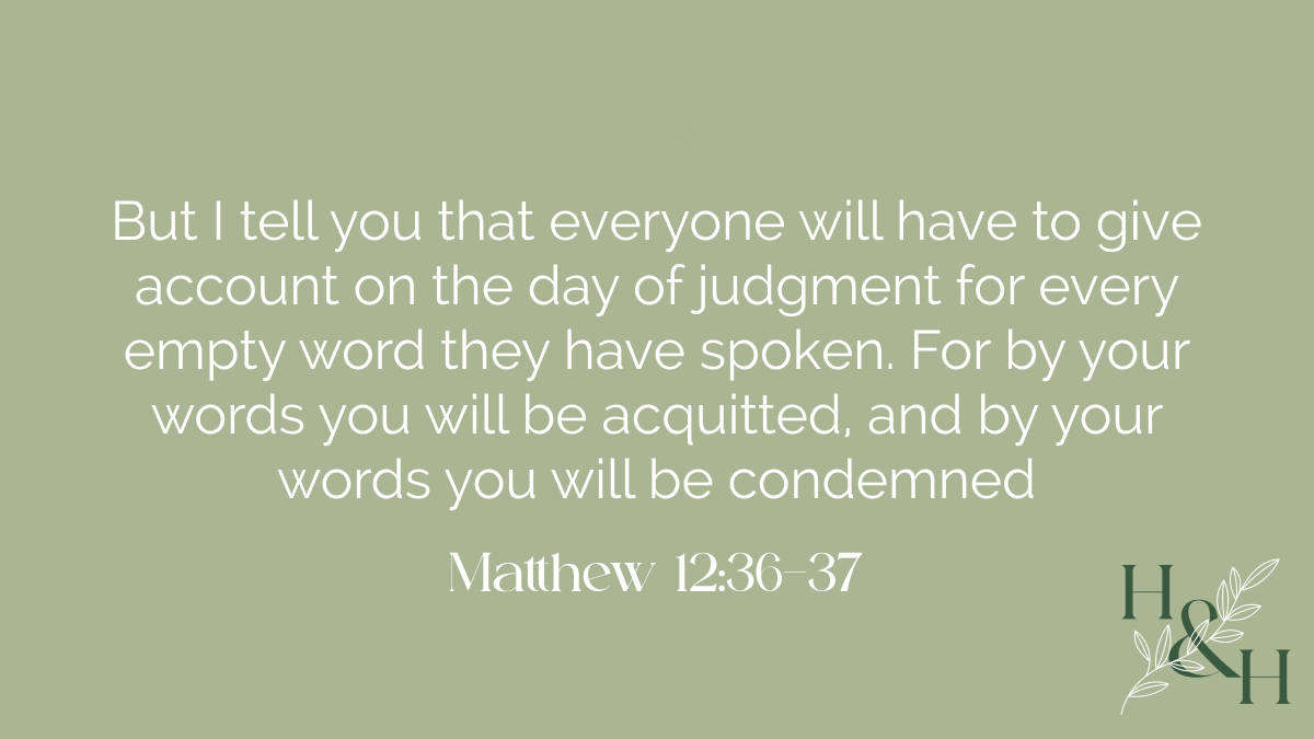 The power of Music - Matthew 12:36-37 Bible verse wallpaper on a plain light green background