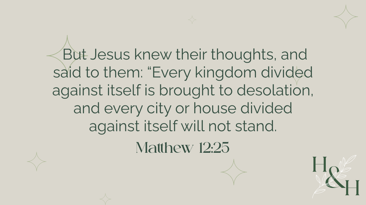 South Africa: A Nation Divided or a Nation Destined for Unity? - Matthew 12:25 Bible verse wallpaper on a beige minimalist background